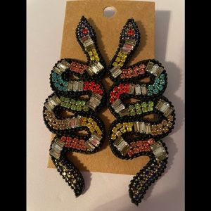 Snake earrings with multi-color glass stones- New